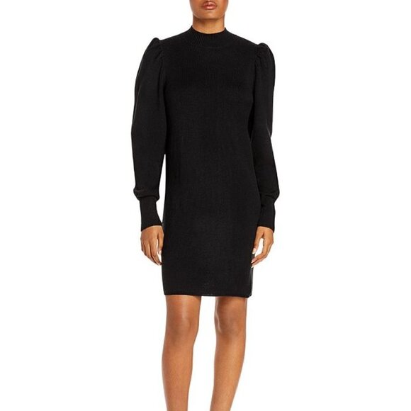 WAYF Lola Puff Sleeve Sweater Dress In Black - Picture 1 of 10
